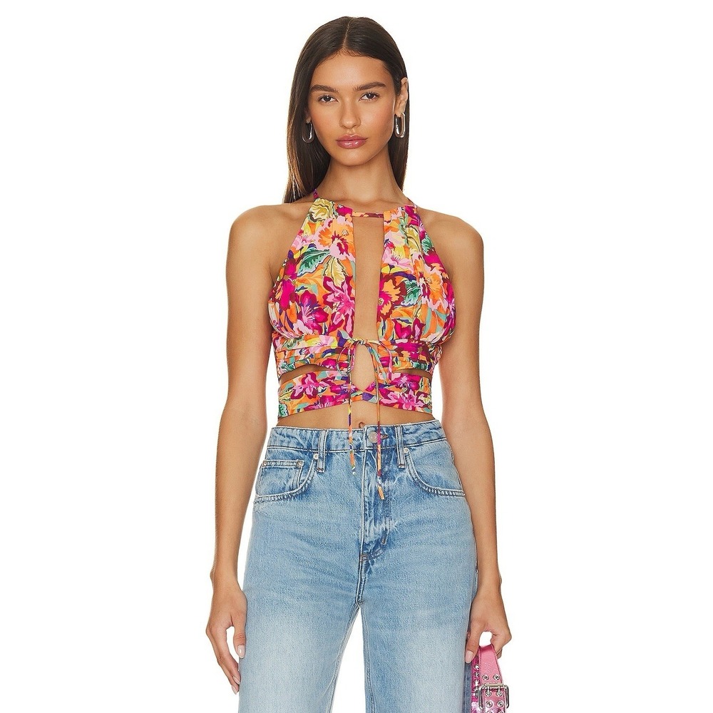 Lovers And Friends Fabi Floral Crop Top Multi Color Tropical Resort Vacation XS
